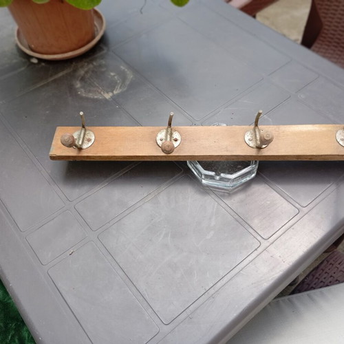 Retro wall coat rack used, authentic vintage style with 4 metal hooks