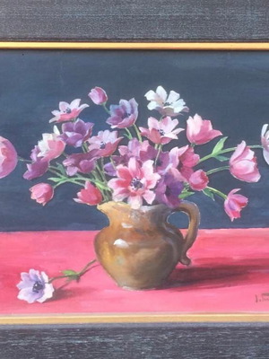 Ελαιογραφία Ιωάννης Γεωργιόπουλος με λουλούδια σε άριστη κατάσταση
