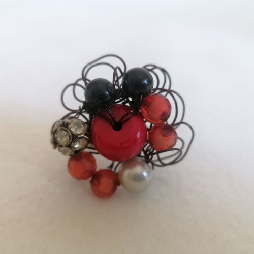Handmade ring new with black, red and silver beads