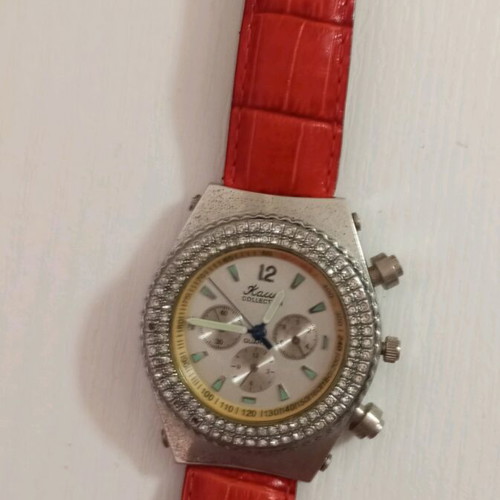 Women's watch new, red strap with wear