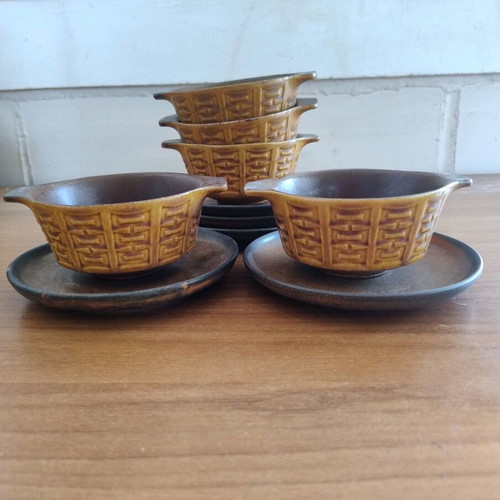 Ceramano vintage set of 5 food bowls with saucers used