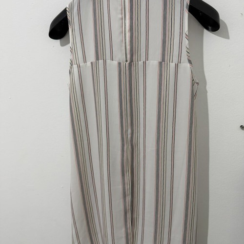 Striped sleeveless top with stand collar and back zipper, like new