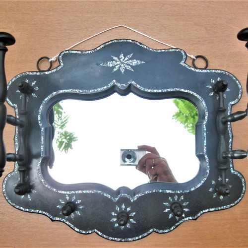 Mirror hanger used, handmade wooden with mother-of-pearl inlay