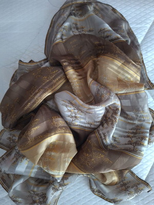 Vintage Michel Paris silk scarf like new, square, beige and brown