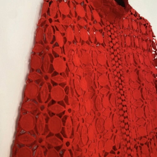 Red dress long-sleeve lace embroidery bell sleeve, lined, regular fit