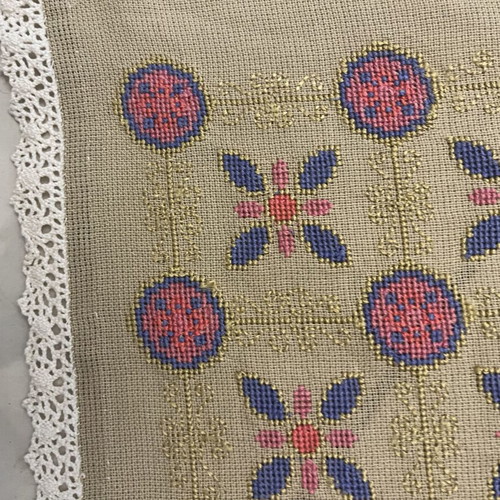 Handmade embroidered table runner used, earth tones, 96x47 cm