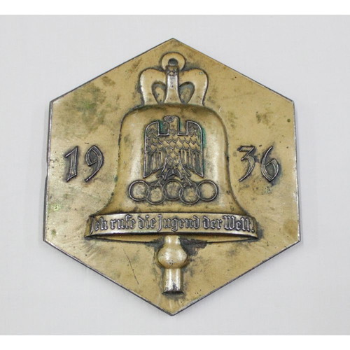 Plaque of German Olympic Games 1936 used, copper and wood