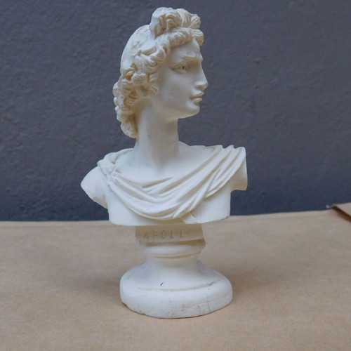 Decorative Apollo Bust used, 11.5 cm, alabaster-style resin