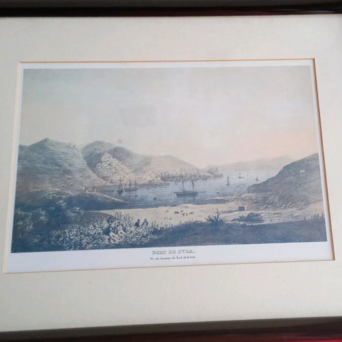 Vintage engraving Port de Syra framed