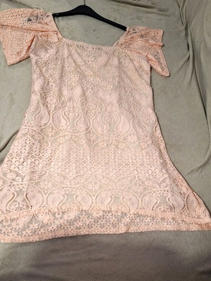 Women's lace blouse dress used, pink-salmon, size M