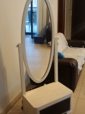 Floor mirror with drawer used, cream chalk paint, wenge leather