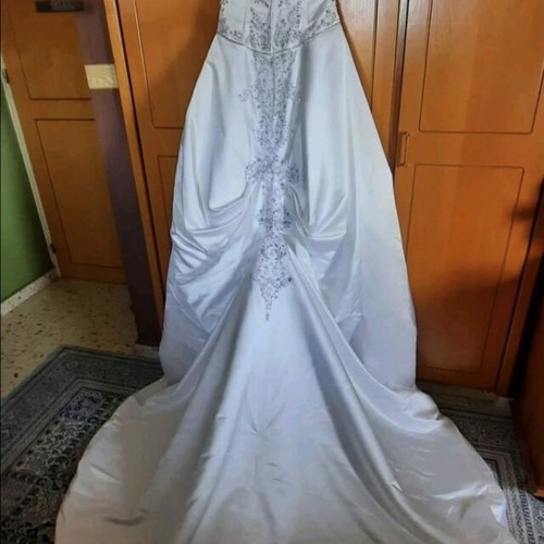 Demetrios wedding dress new, size small, white with long train
