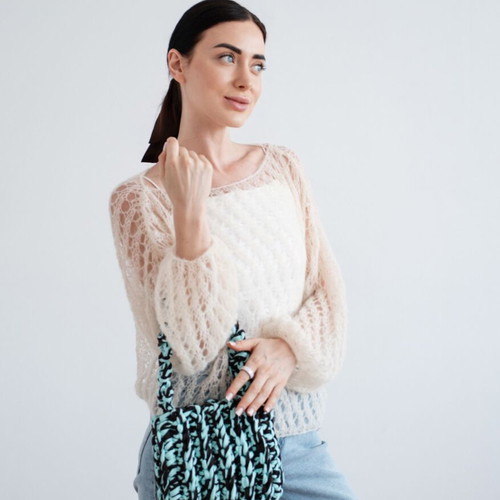 Handmade Crochet Bag, Shoulder and Crossbody, Turquoise Brown