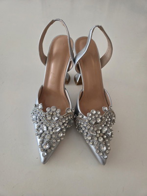 Silver Crystal Embellished Slingback Pumps like new