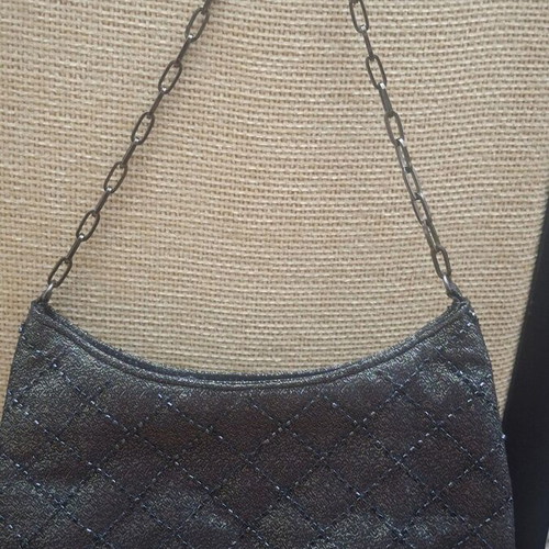 Evening bag metallic grey embroidered with beads