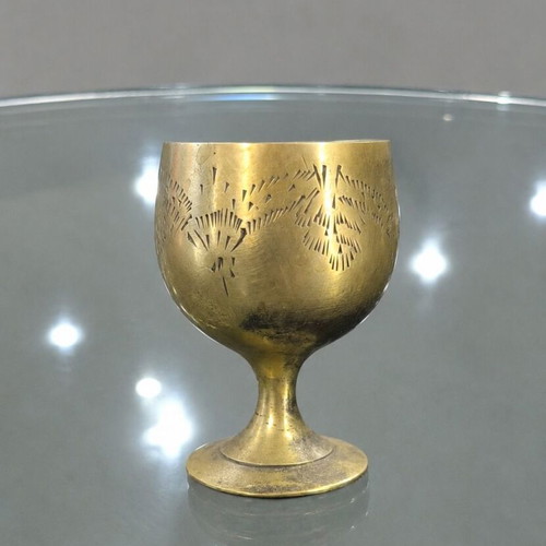 Liqueur Glasses Set of 6 Used Vintage Hand-Etched Bronze EPNS 1960-1970