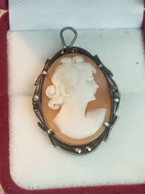 Cameo silver 800 brooch pendant with crystals, vintage 1940
