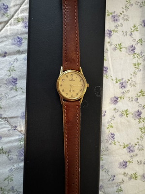 Omega De Ville vintage gold-plated women's watch like new, brown strap