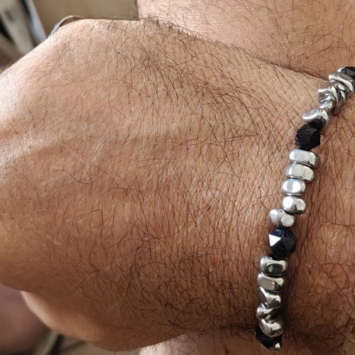 Stainless Steel Bracelet 20cm, adjustable, black and silver