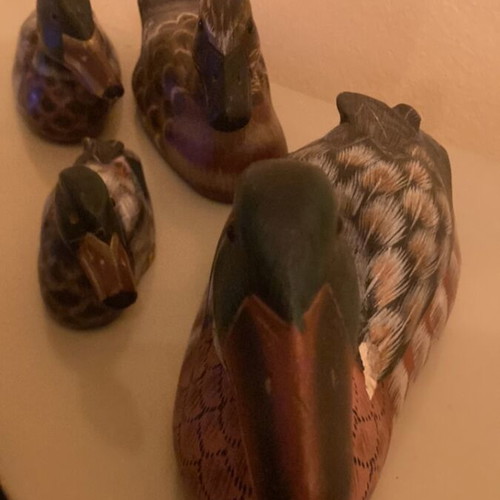 Decorative wooden ducks used, set of 4 pieces