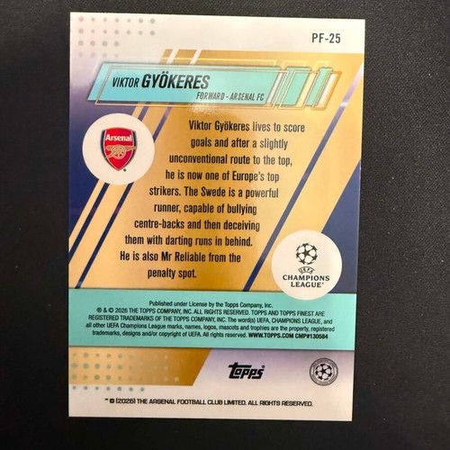 2025-26 Topps Finest Viktor Gyokeres #PF-25 Prized Footballers Refractor card new
