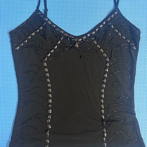 Y2K Vintage Black Mesh Beaded Corset-Like Women’s Top Size XS/S Like New