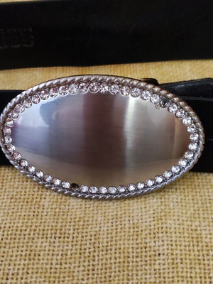 Sarah genuine leather belt used, black with rhinestones