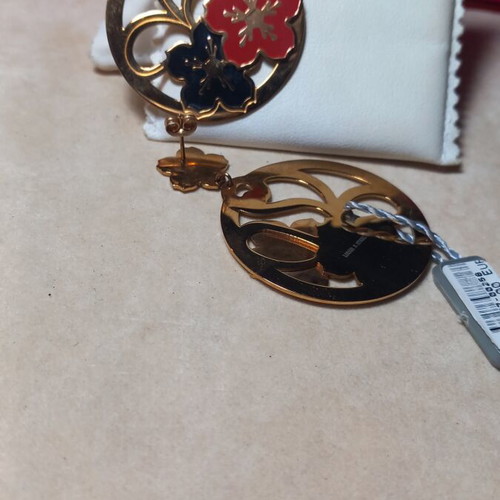 Loisir earrings new, stainless steel and enamel, black and red