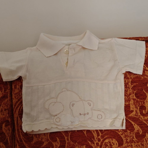 Joom baby polo shirt 6 months, ecru with embroidered bear