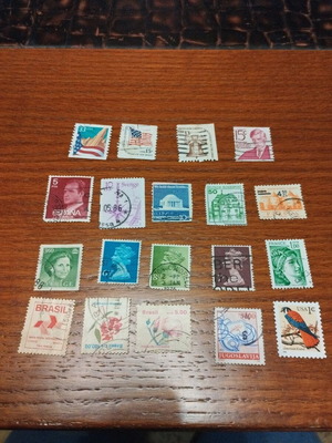 Foreign stamps used, 19 different from England, Spain, America, Brazil