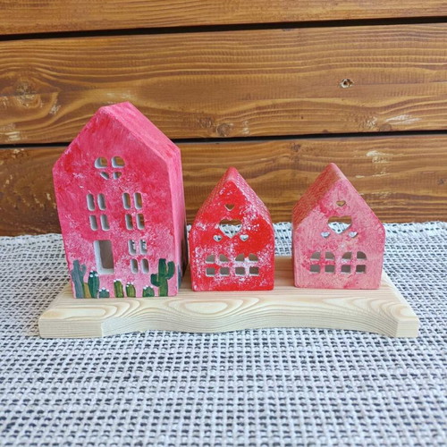Handmade Cement Houses on Wood New