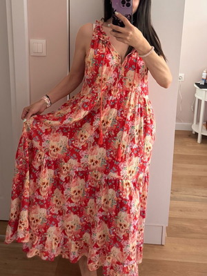 Banditas From Marseille Skulls And Roses Maxi Dress Peasant Goth Shift Women’s L used, red