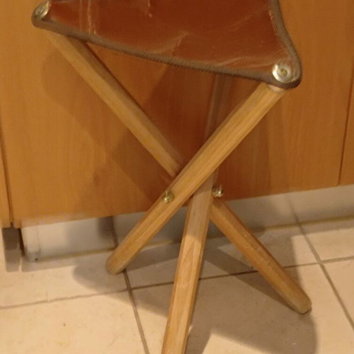 Wooden folding tripod stools refurbished, set of 2
