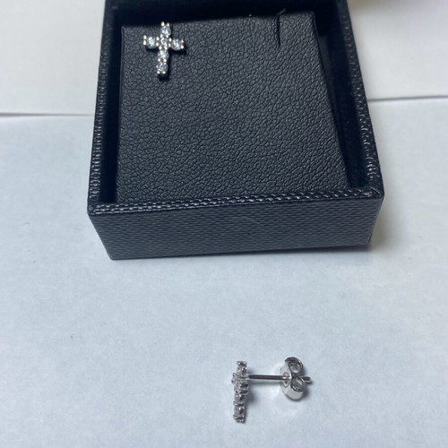 White gold cross earrings 14k with zirconia new