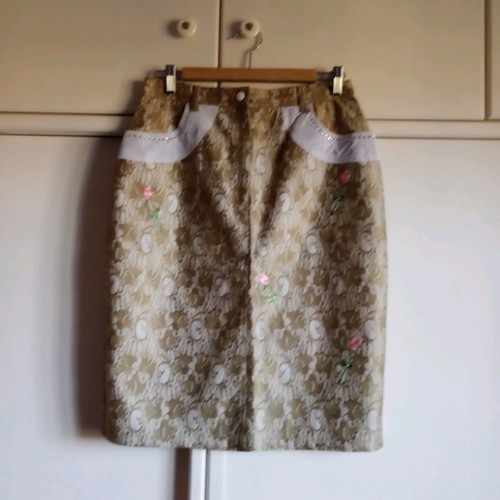 Vintage Mia Set (Size 48 / L-XL) – Jacket & Skirt with Lace Pattern, Embroidery & Rhinestones