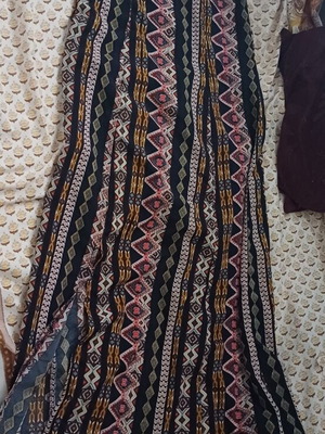 Long summer dress, dark blue with details