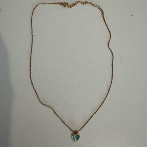 Gold Necklace with Blue Heart Stone new