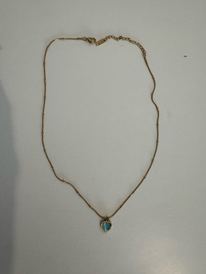 Gold Necklace with Blue Heart Stone new