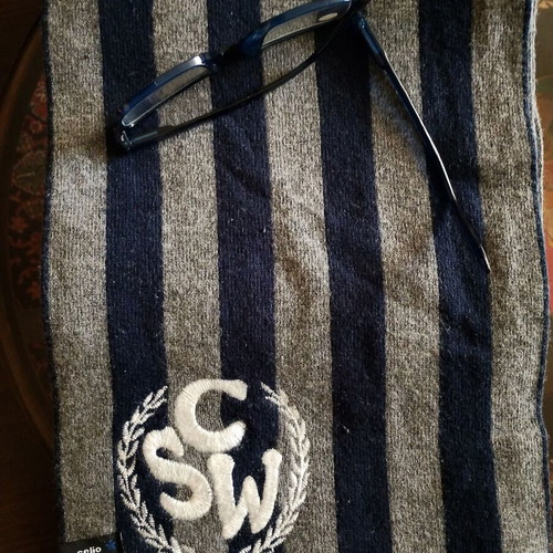 Celio men's wool scarf like new, gray-blue stripes