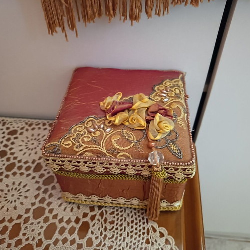 Vintage hanger and box in cinnamon orange color
