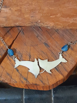 Dolphin pendant silver 925 with chain and semi-precious stones new