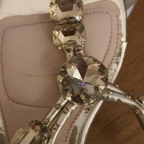 Nak sandals with rhinestones like new, size 37, gold leather