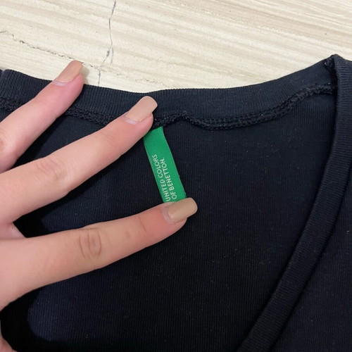 Benetton blouse black simple with open neckline like new