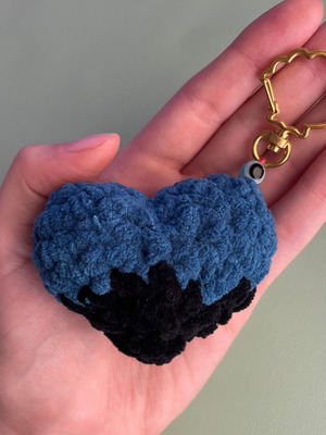Handmade Heart Keychain in Dark Teal and Black made to order