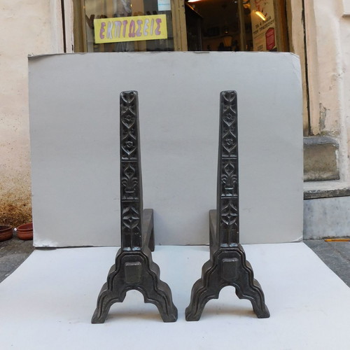 Cast iron andirons pair about 130 years old