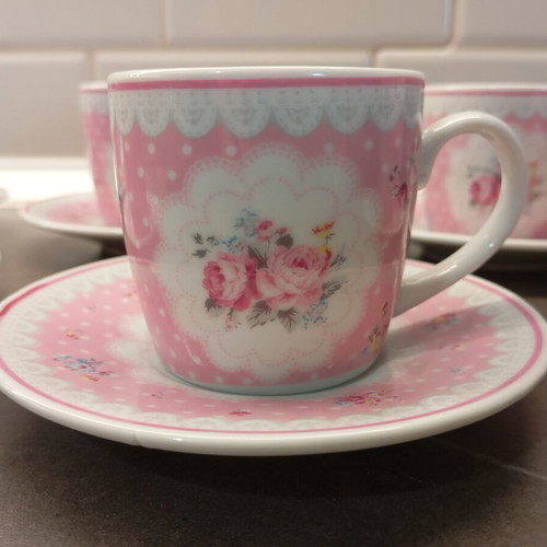 Modern House coffee cup set of 6, pink roses