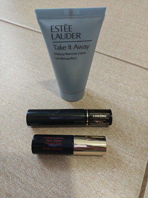 Lancôme mascara, Yves Saint Laurent lip gloss, Estee Lauder makeup remover travel size new