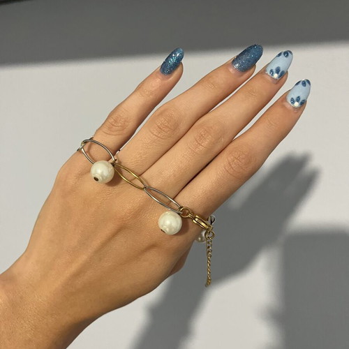 Chain bracelet with pearls, two-tone silver and gold