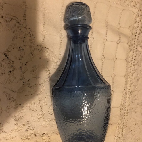 Vintage Italian Empoli Blue Cobalt Glass Liqueur Decanter like new
