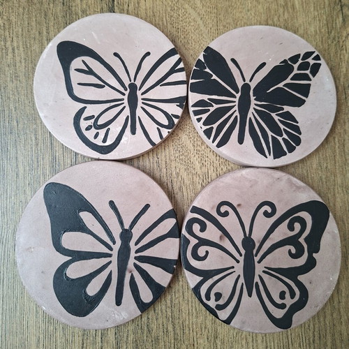 Handmade plaster coaster set with butterfly design